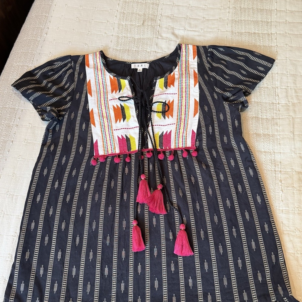 THML Women's Dress Anthro Boho Embroidered Rayon Blend Sleeveless Sz S - Picture 7 of 13